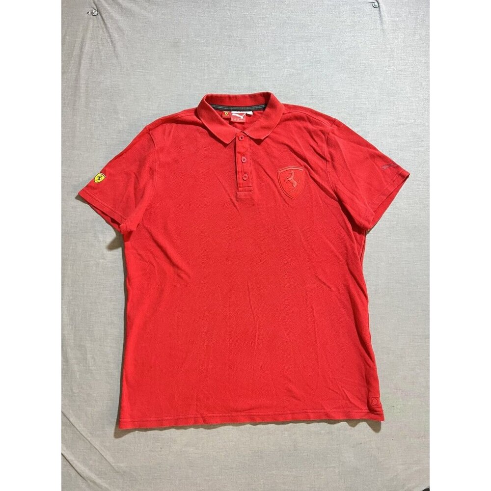 Ferrari‎ x Puma Polo Shirt Mens L Red Logo Embroidered Short Sleeve
